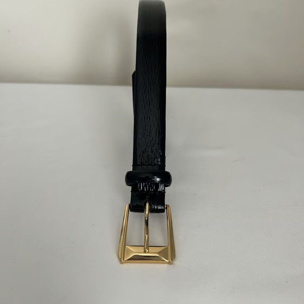 Lauren Ralph Lauren Belt Womens S Black Patent Leather Gold Buckle Skinny Dress